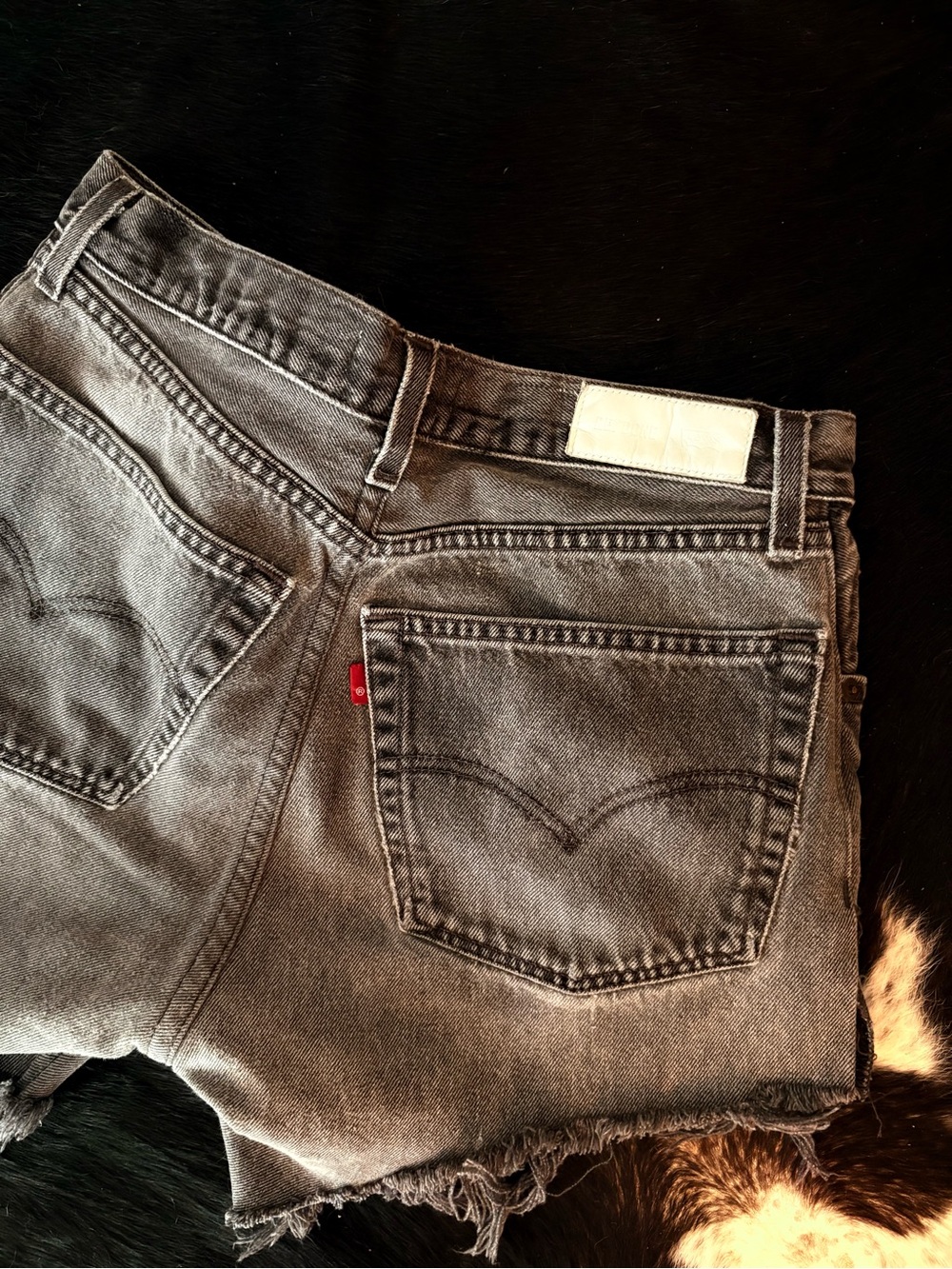 Re/Done Gray Denim Cutoff Shorts with Frayed Hem